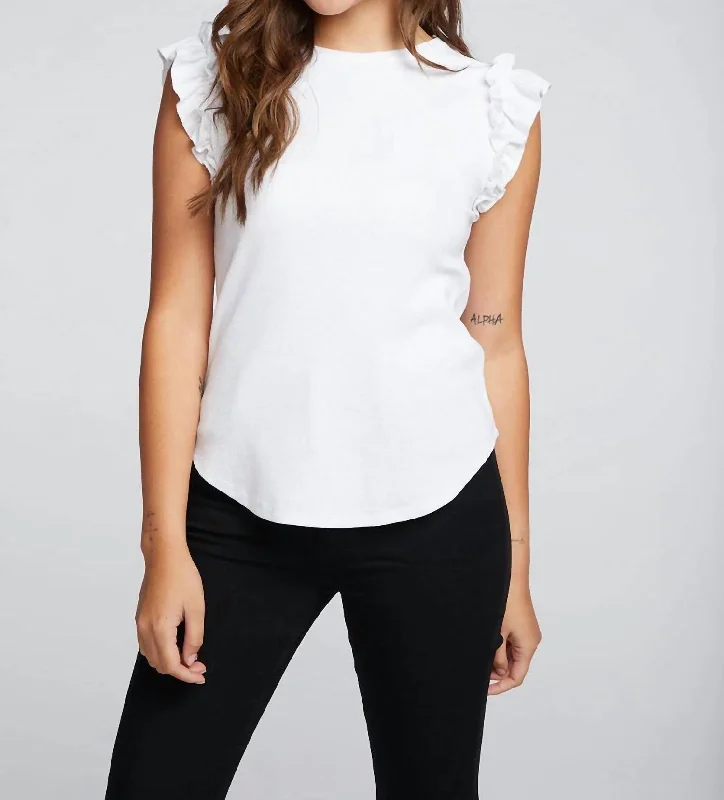 Recycled Vintage Rib Ruffle Sleeve Shirttail Tee In WhiteStreetwear Shirts