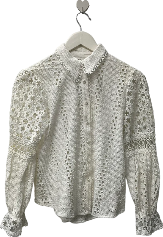 River Island White Frill Cut Long Sleeved Shirt UK 8Casual Shirts