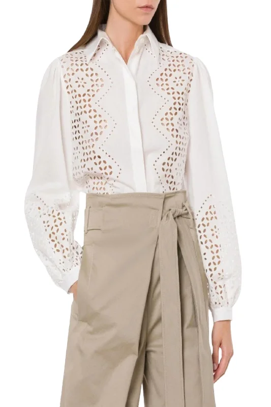 Sangallo Embroidery Button Down Shirt In WhiteCotton Shirts