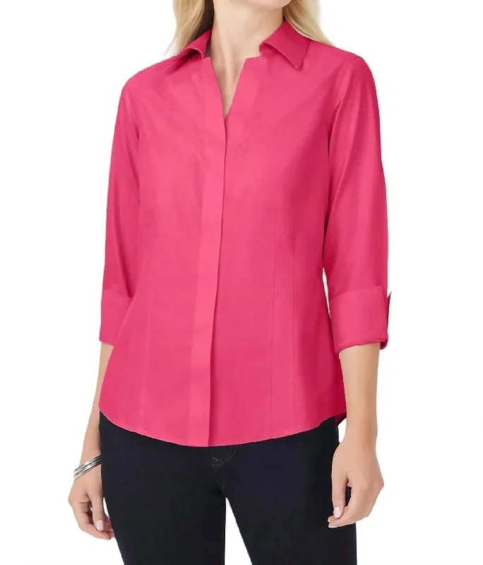 Taylor 3/4 Sleeve Pinpoint Shirt In French RoseGlitter Shirts