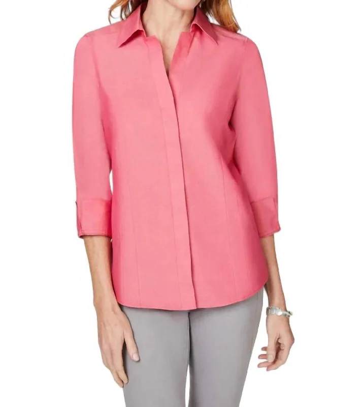 Taylor 3/4 Sleeve Pinpoint Shirt In Rose RedGym Shirts