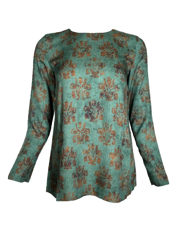 Women's Floral Print Shirt In Brown/tealFringed Shirts