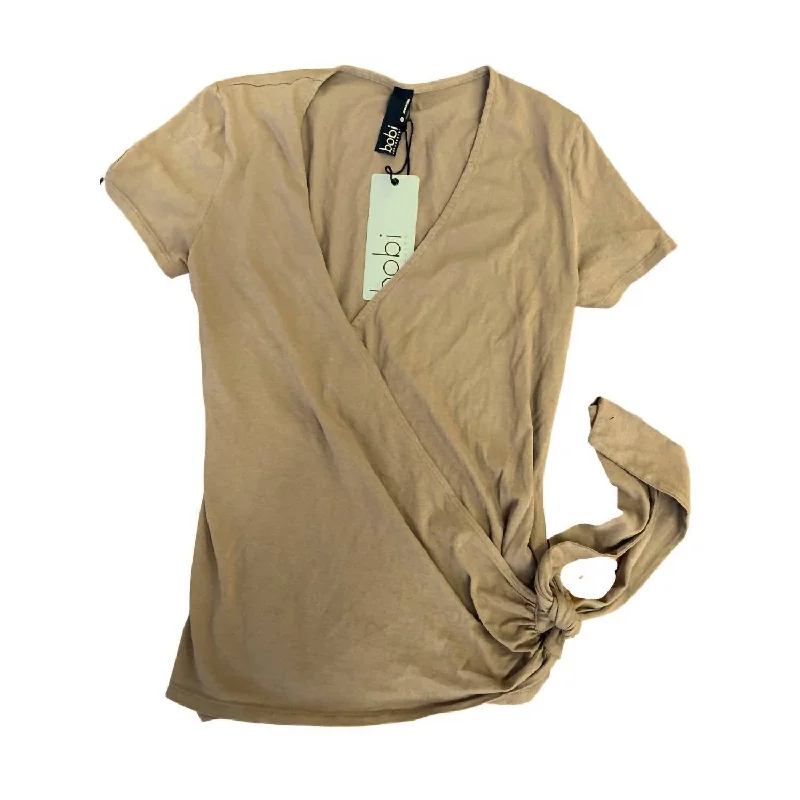 Women's Half Wrap Surplice T Shirt In JavaLeather-Paneled Shirts