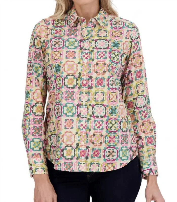 Zoey No Iron Watercolor Tile Shirt In MultiStreetwear Shirts