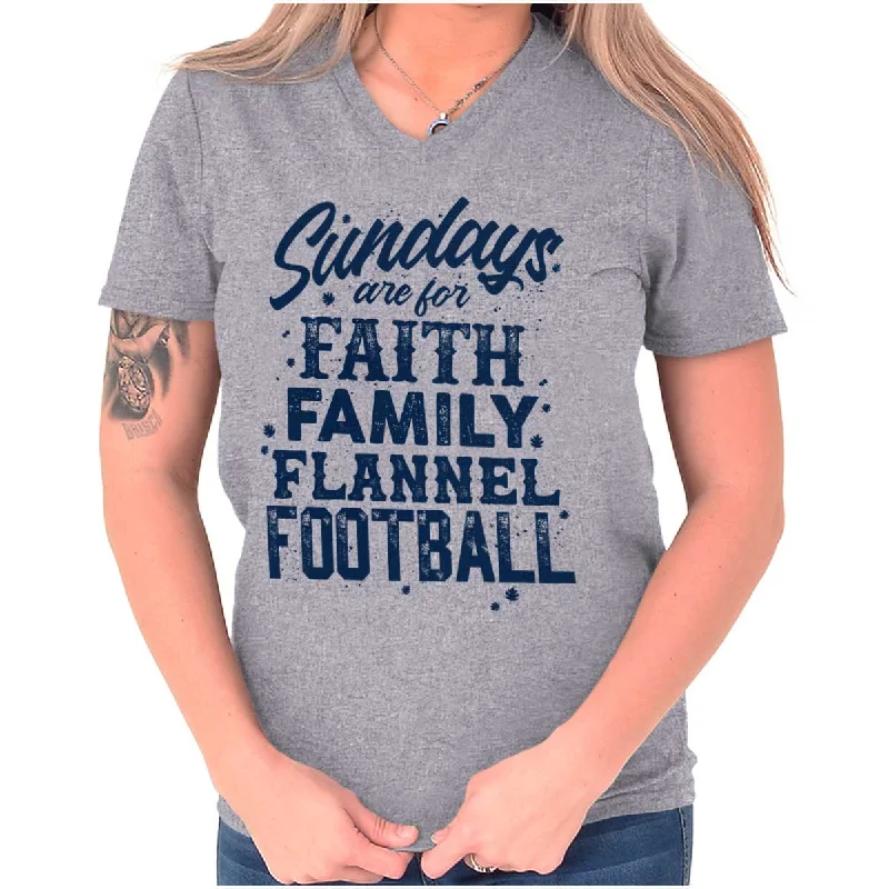 Faith Family Football V-Neck T ShirtOff-Shoulder T-Shirts