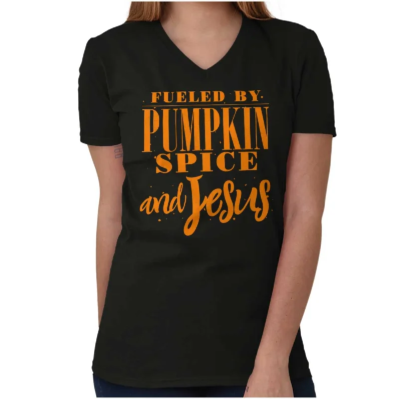 Fueled by PSLs and Jesus V-Neck T ShirtStriped T-Shirts