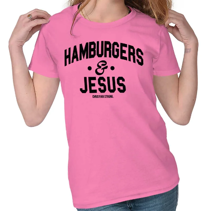 Hamburgers & Jesus Ladies T ShirtBlended Fabric T-Shirts