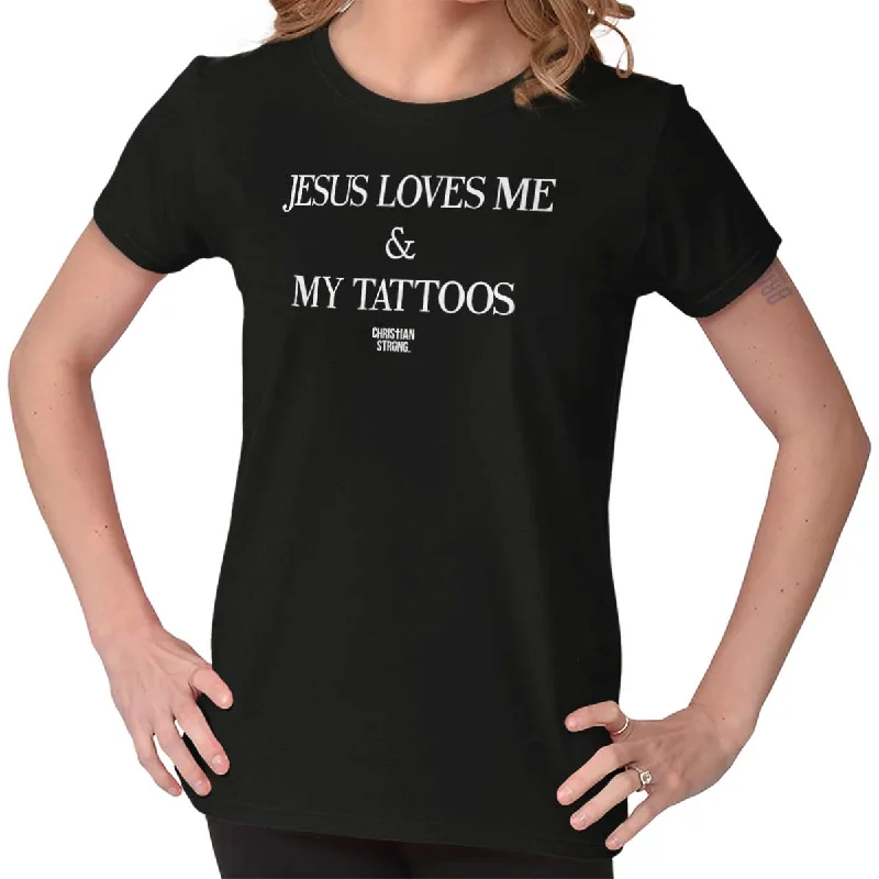 Jesus Loves My Tattoo Ladies T ShirtWork T-Shirts