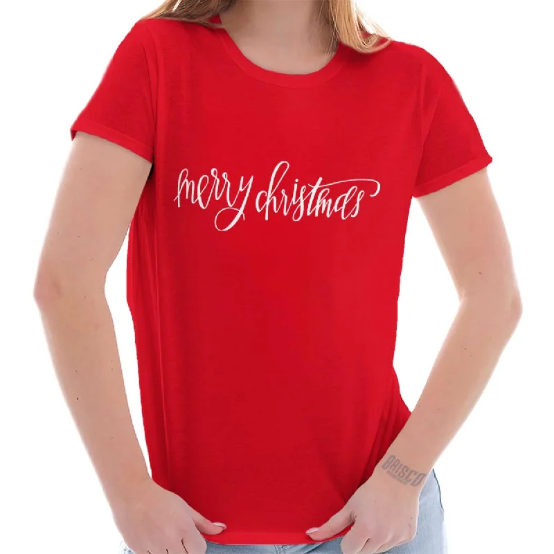 Merry Christmas Ladies T ShirtOff-Shoulder T-Shirts