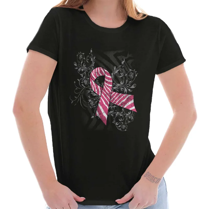 Pink And White Ribbon Ladies T ShirtLinen T-Shirts