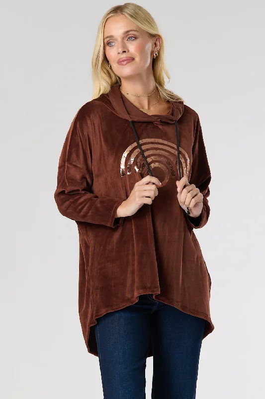 Saloos Velvet Hoodie Top with Foil DetailingRunning Sweatshirts