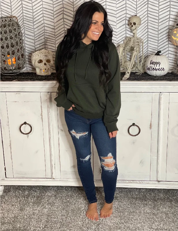 Boyfriend Fall Vibes Dark Olive HoodieSki Sweatshirts