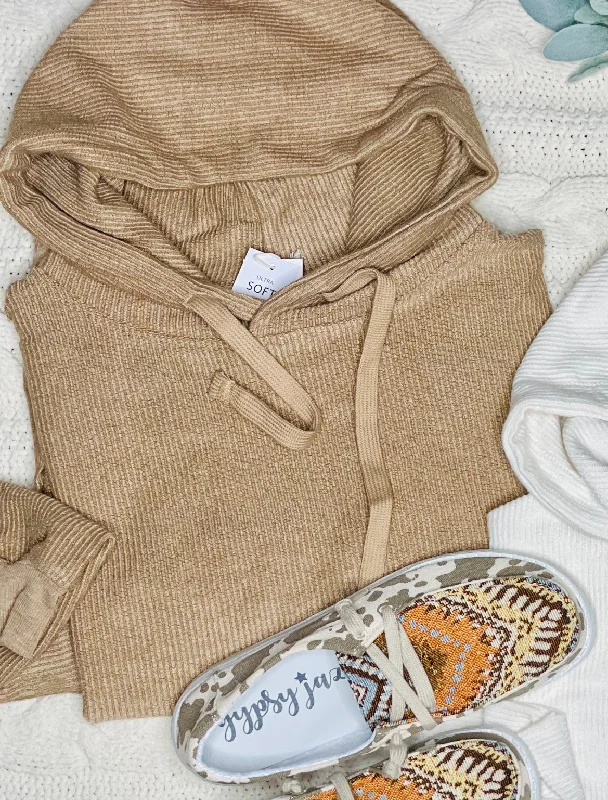 Boyfriend Ribbed Taupe HoodiePatchwork Sweatshirts