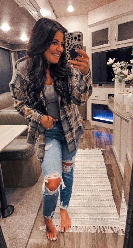 Gray Plaid Flannel HoodieMetallic Hoodies