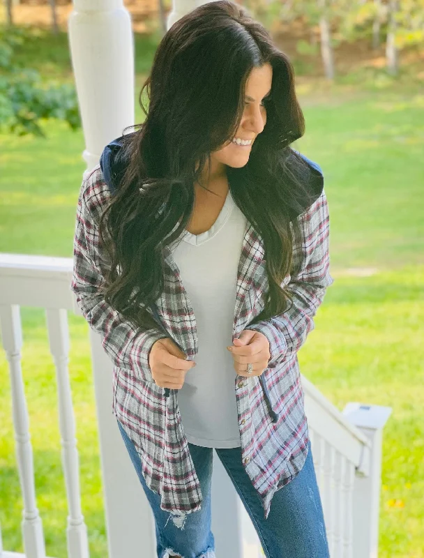 Navy Plaid Hoodie FlannelHigh-Fashion Sweatshirts