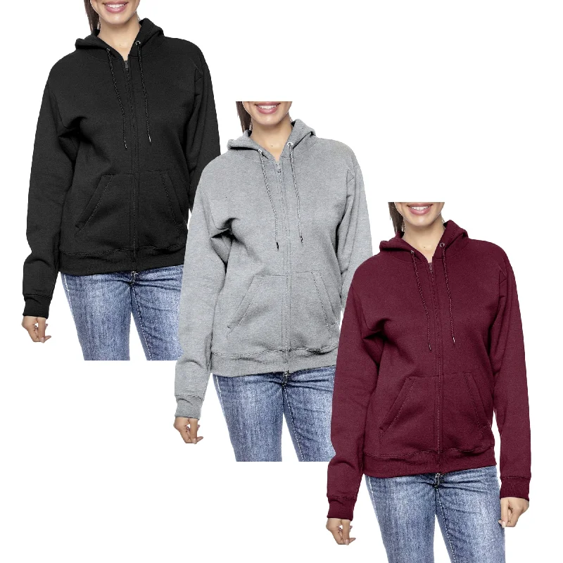 [3-Pack] Women’s Oversized Loose-Fit Fleece-Lined Full-Zip HoodieSkateboard Sweatshirts