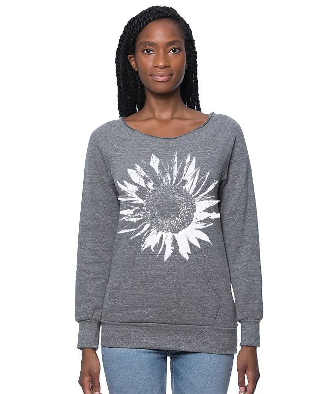 Women's  Heather Grey Sunflower Kangaroo Pocket SweaterPerformance Hoodies