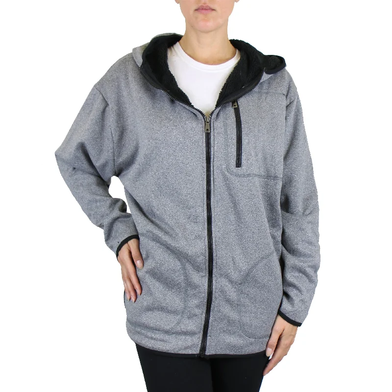 Women's Loose Fit Tech Sherpa Fleece-Lined Zip Hoodie With Chest PocketQuilted Sweatshirts