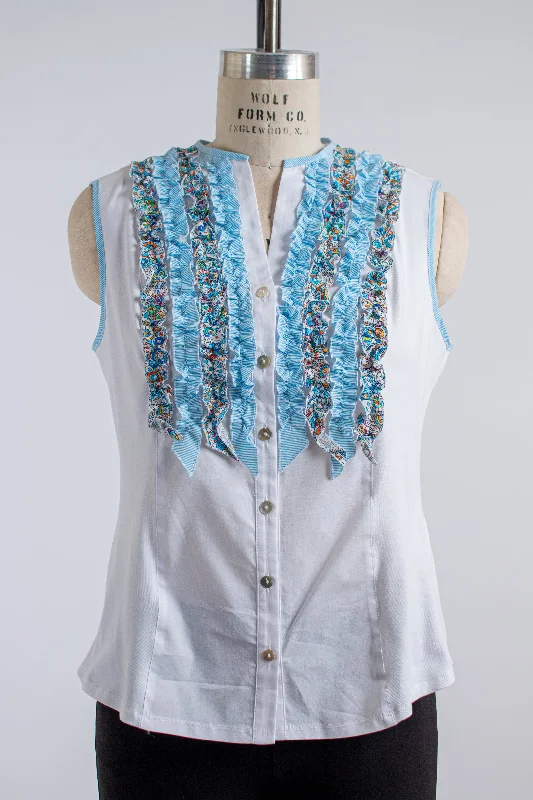 Workplace sleeveless topsWhite & Blue Sleeveless Top