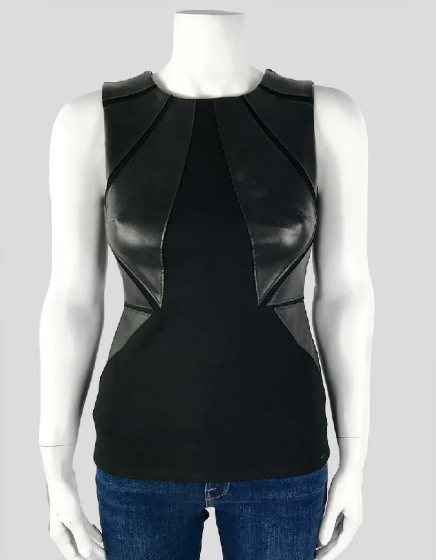 Spring sleeveless topsBailey44 Sleeveless Black Top With Round Neck And Faux Leather Detail X-Small