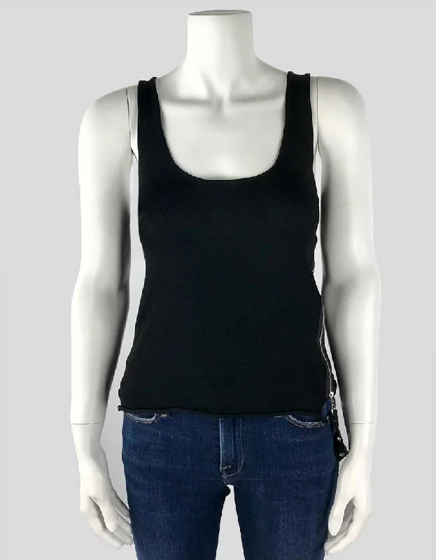 Sport sleeKaren Millen Sleeveless Black Strappy Knit Top With Belt Accent And Silver Tone Hardware Size 2 US