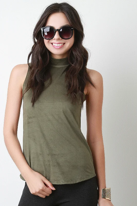 Sleeveless vestsSuede Mock Neck Sleeveless Top