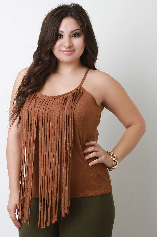 Style relatedSuede Fringe Neckline Sleeveless Top