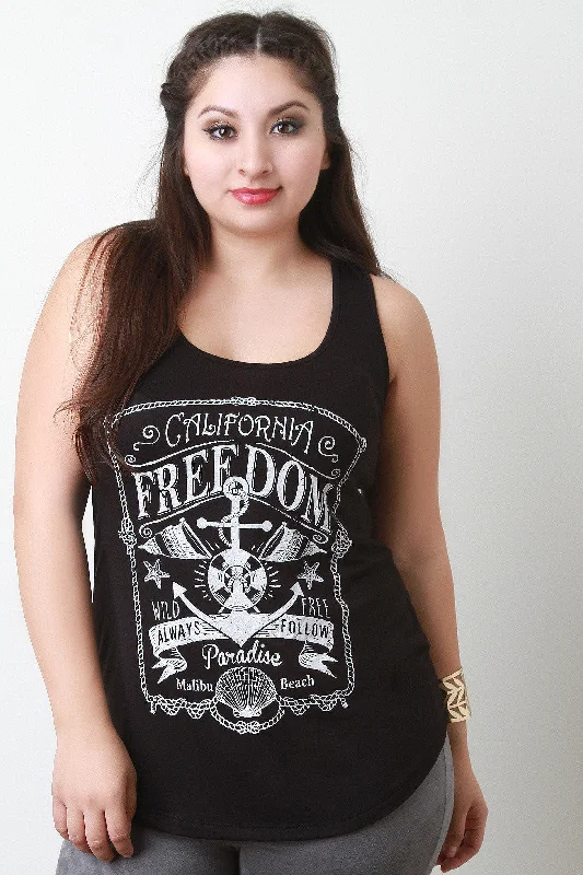 Plush sleeveless topsFreedom Print Racerback Sleeveless Top