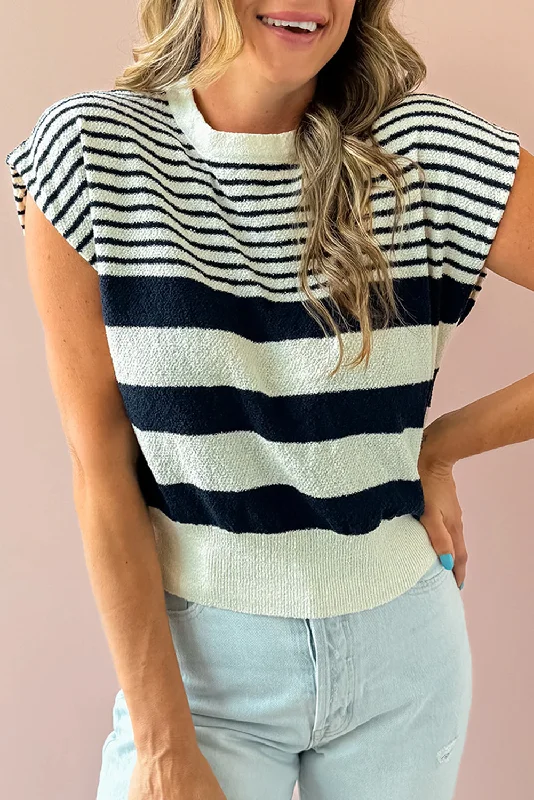 Style relatedBlack White Striped Sleeveless Knit Top