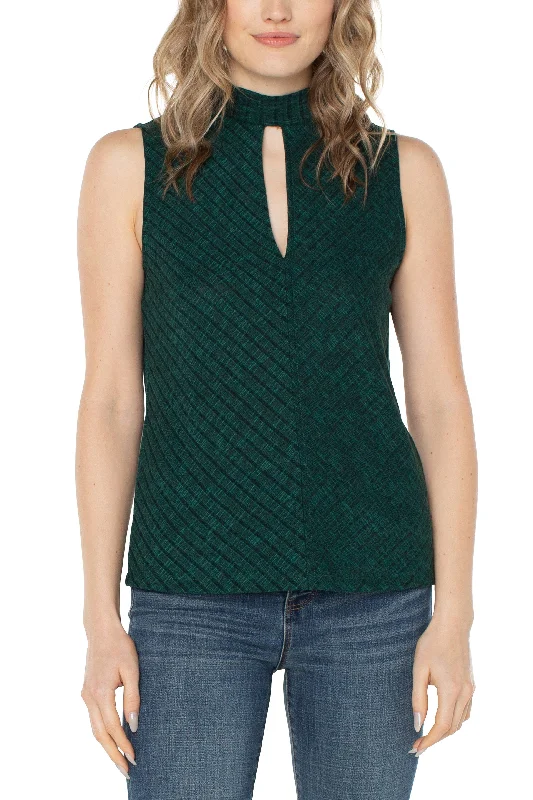 Spliced ​​sleeveless topsLiverpool Mock Neck Miter Sleeveless Knit Top In Emerald