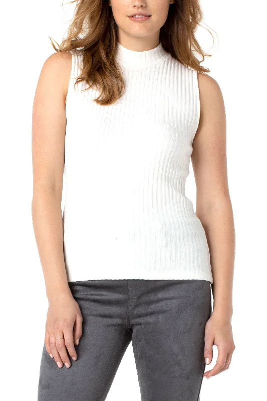 Spring sleeveless topsLiverpool Mock Neck Sleeveless Rib Knit Top In Snow