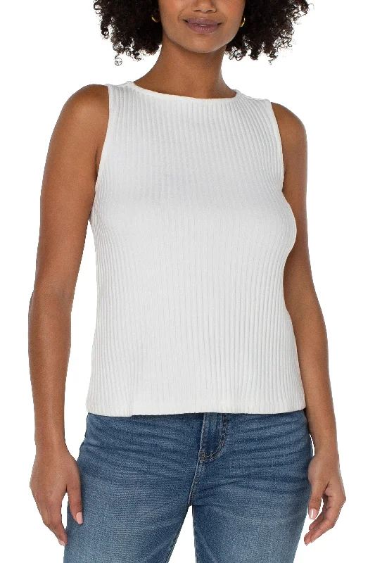 Casual sleeveless topsLiverpool Sleeveless Boat Neck Rib Knit Top In Snow