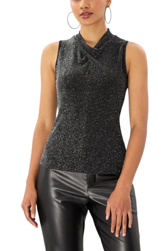 Loose sleeveless topLurex Jersey Twist Front Sleeveless Top In Black Shimmer