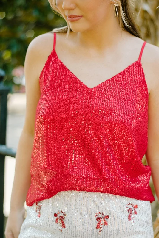 Fast fashion sleeveless topsRuby Red Sequin Sleeveless Cami