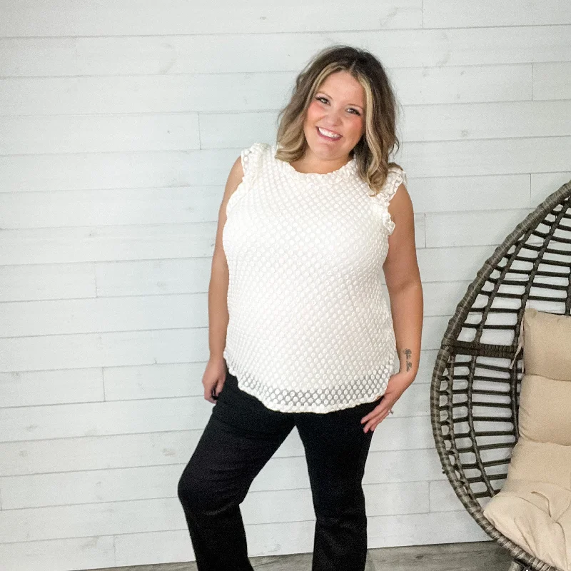 Chiffon sleeveless tops"Well Look At That" Sleeveless Ruffle Collar and Shoulder (Ivory)