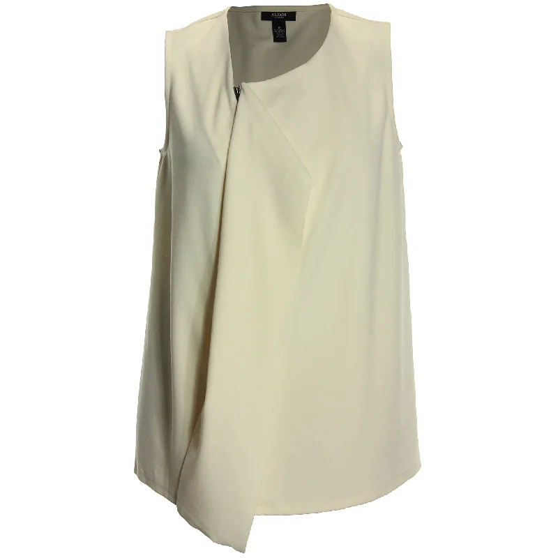 Wedding sleeveless topsAlfani Ivory Sleeveless Cascading Front Adjustable Neck Blouse