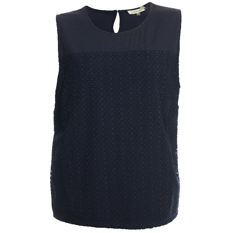 Casual sleeveless topsCalvin Klein Blue Sleeveless Eyelet Knit Top