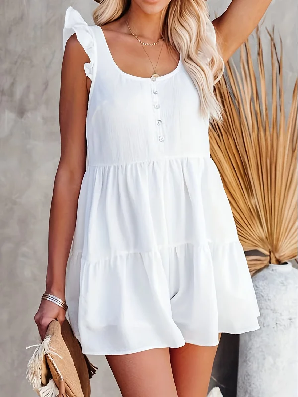 Autumn sleeveless topsFull Size Ruffled Scoop Neck Sleeveless Romper