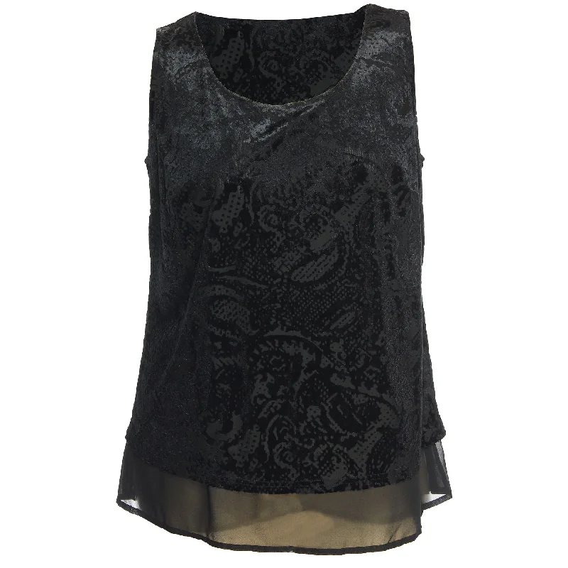 Sleeveless T-shirtsINC Black Sleeveless Burnout Layered Chiffon Hem Top