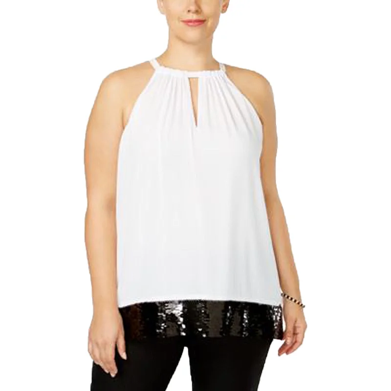 Spring sleeveless topsMichael Kors White / Black Sleeveless Sequin-Trim Halter Top