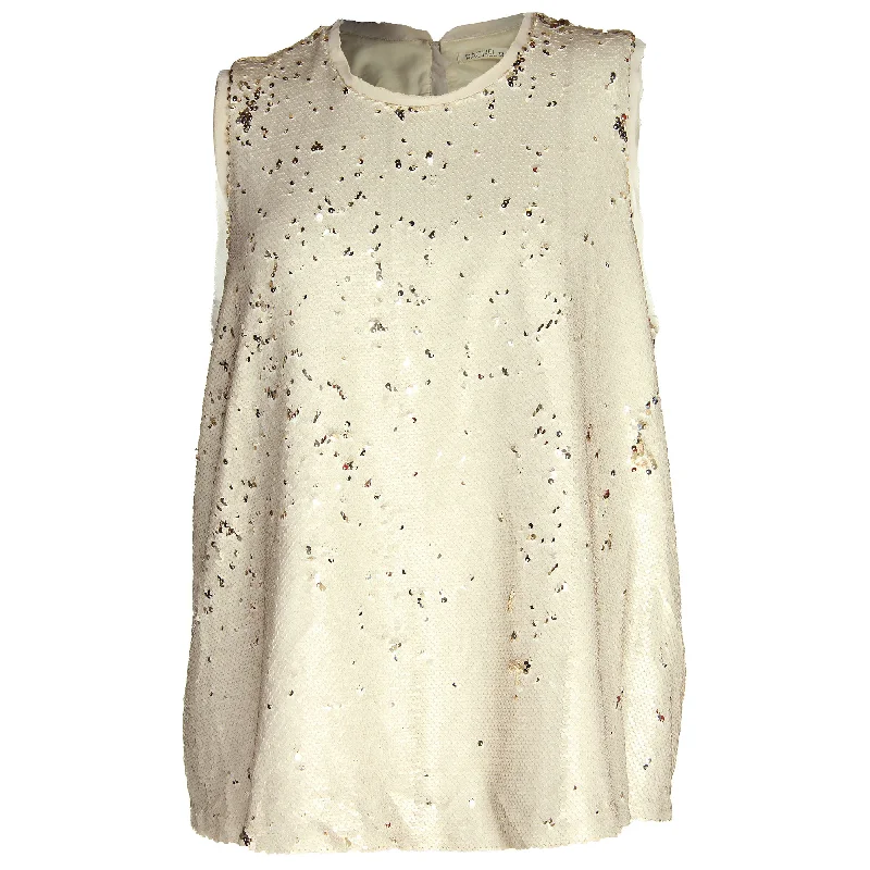 Thick sleeveless topsRachel Roy Beige Sleeveless Sequined Swing Top