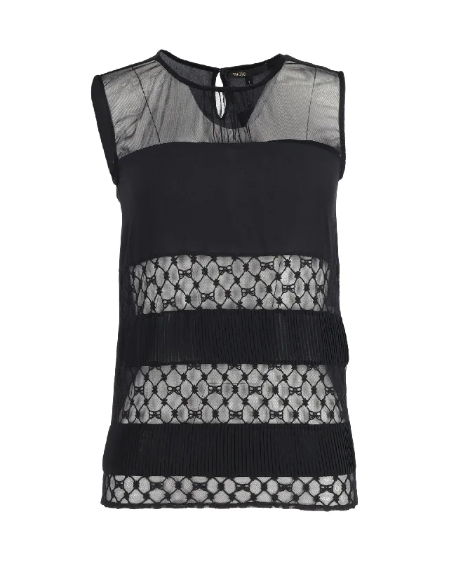 Style relatedMaje Sheer Panel Sleeveless Top in Black Silk